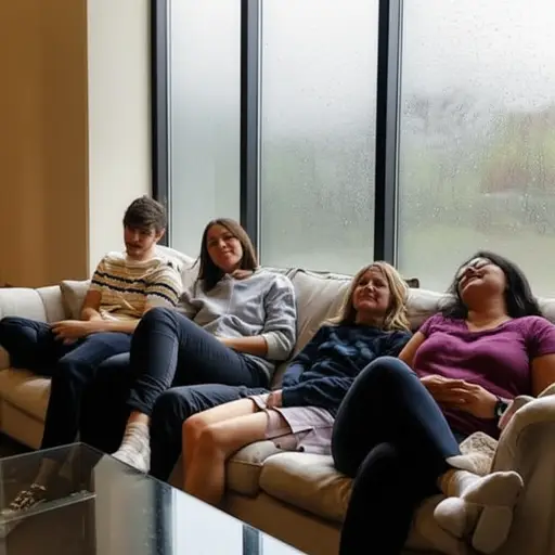 因为在下雨，我们应该待在室内。