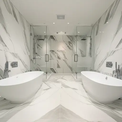 这间公寓有两个浴室，每个浴室都配有豪华浴缸。