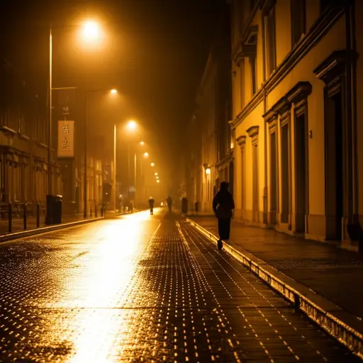 夜晚的街道很安静，几乎没有行人。