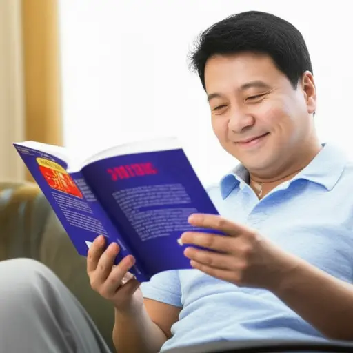 他正在读一本有趣的书。