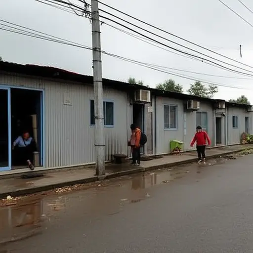 洪水过后，他们搬进了临时住房住了几周。