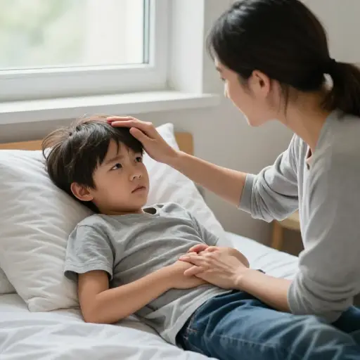她的小男孩身体不舒服。
