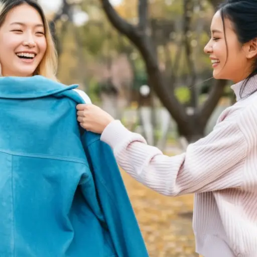 她忘记带外套，只好借用朋友的夹克。