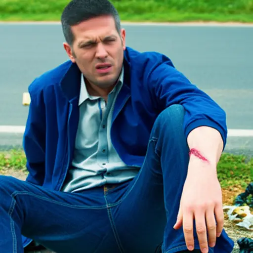 他在事故中割伤了。