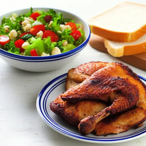 他把鸡肉烧焦了，所以我们只有沙拉和面包。