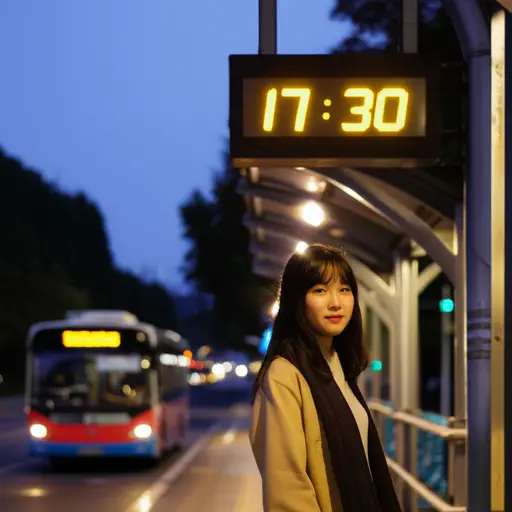 她将乘坐五点半的巴士到达。