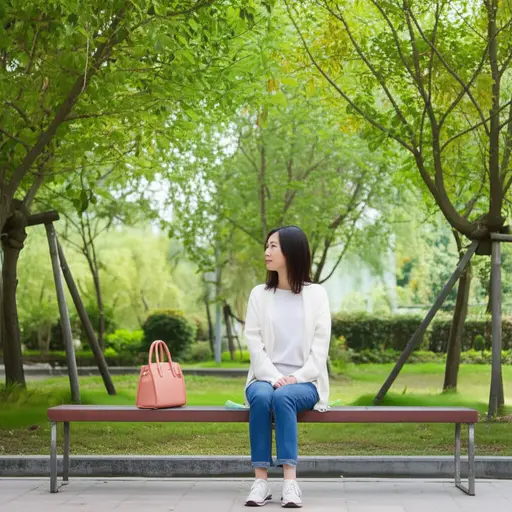 她坐在长椅上等待朋友到来。