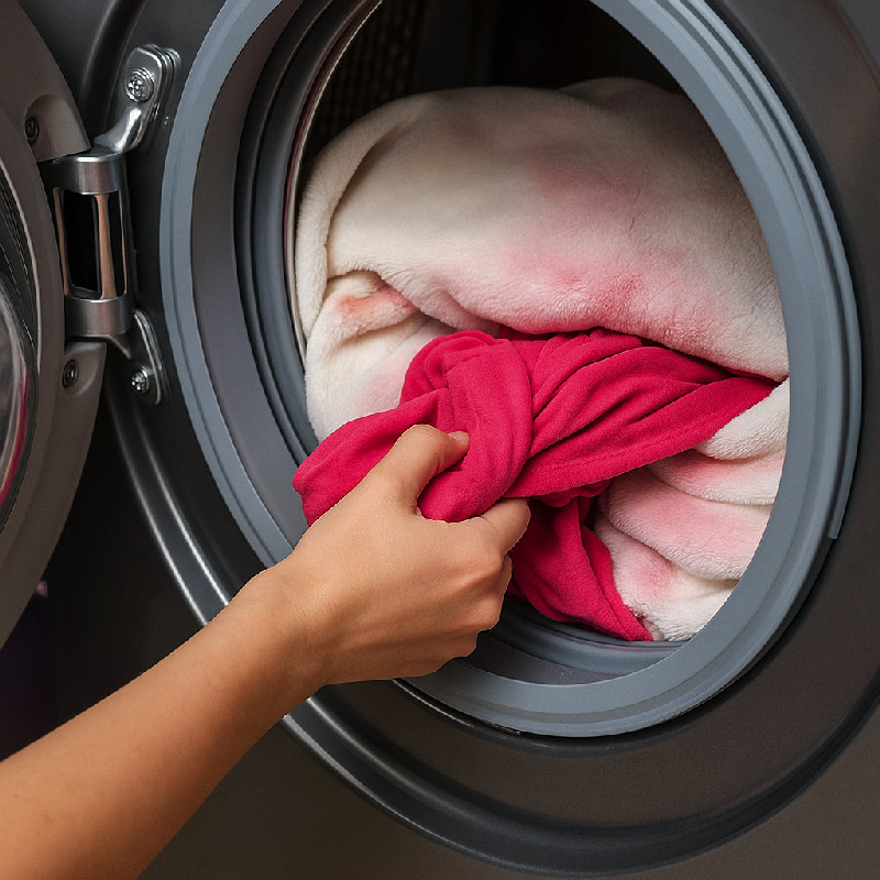 小心那件红色毛衣，它可能会掉色并弄坏你的其他衣服。