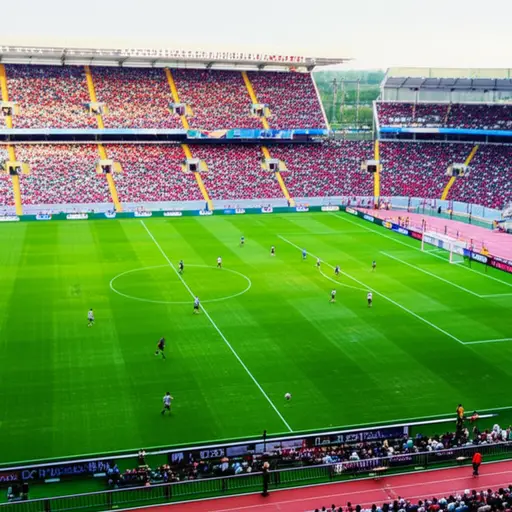 我们周末去体育场看足球赛。