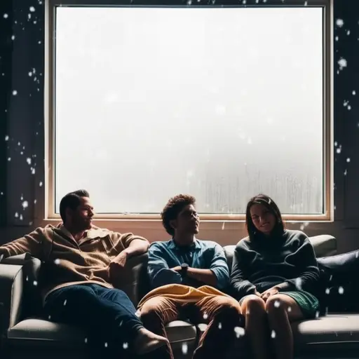 因为天气寒冷，我们待在了室内。