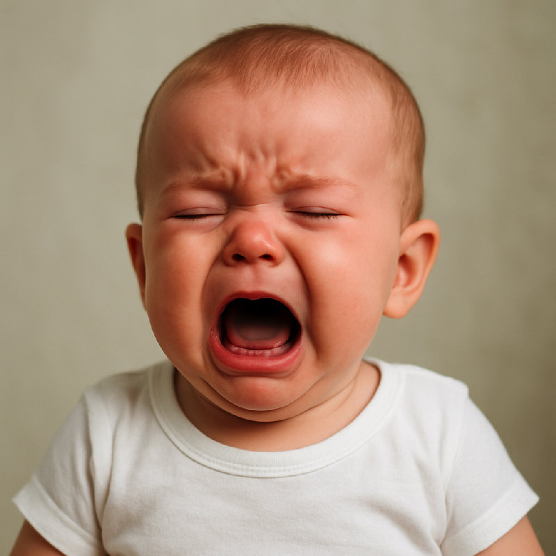 婴儿整晚大声哭闹，把全家人都吵醒了。