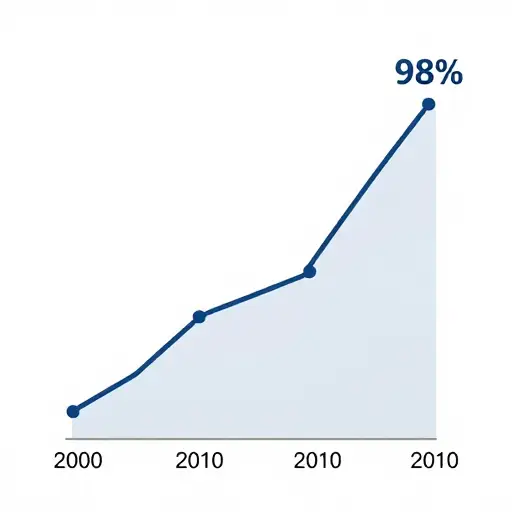 然而，预计到2010年这一比例将上升到惊人的98%。