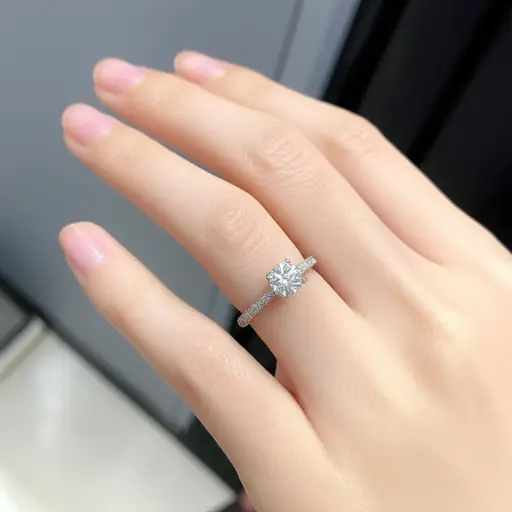 她的订婚戒指镶有一颗璀璨的宝石。