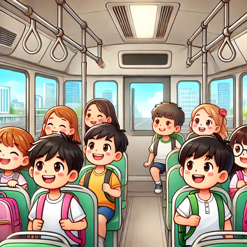 我乘公交车去上学。