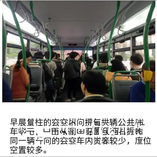 公共汽车在早上比下午更拥挤。