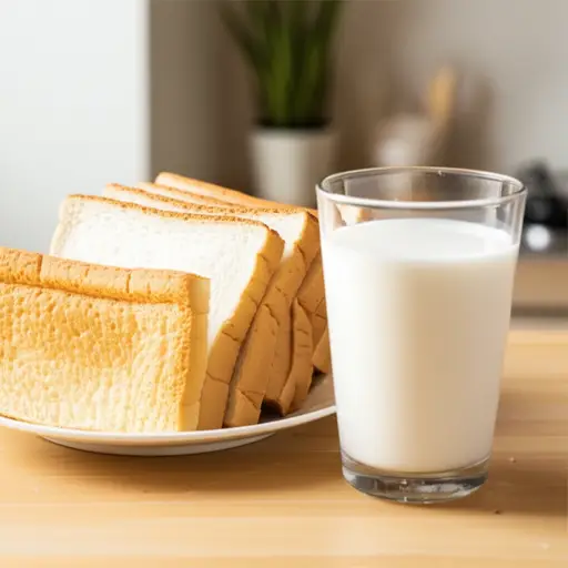 我通常的早餐是面包和牛奶。