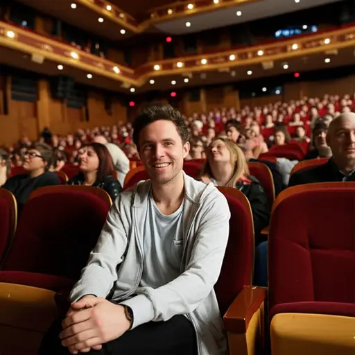 他激动地等待音乐会开始。