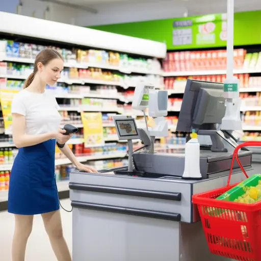 她在当地超市的收银台工作。