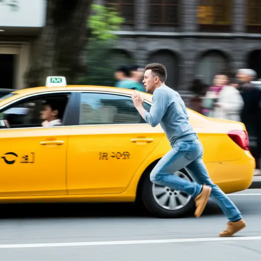 我冲向出租车，想在它开走前赶上。