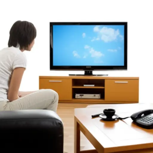 电话响时，我正坐下来看电视。