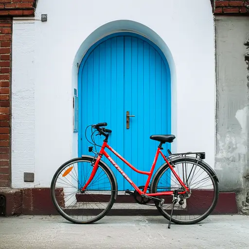 我的自行车，是红色的那辆，停在门外。