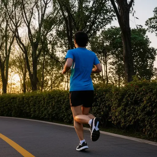 他喜欢晚上慢跑来保持健康。