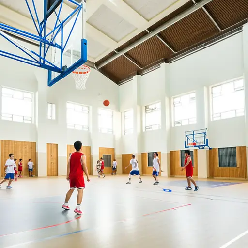 我们每周二在学校体育馆练习打篮球。