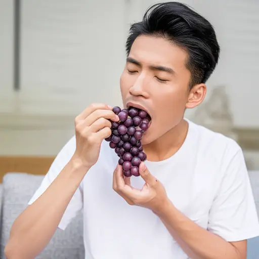 他吃了一串葡萄作为健康零食。