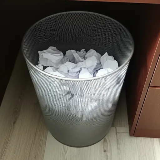 书桌旁边有一个废纸篓。