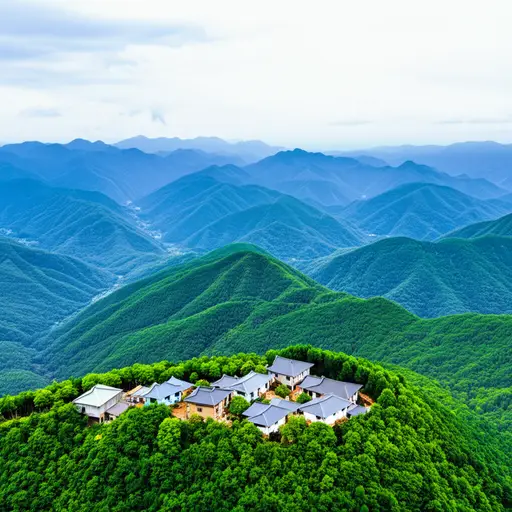 村庄高耸在山上。