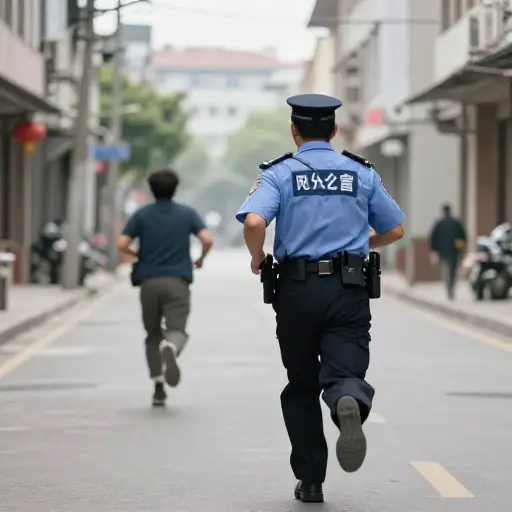警察正在街上追赶嫌疑人。