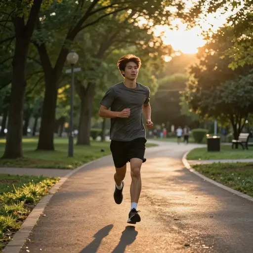 他喜欢晚上慢跑来保持健康。
