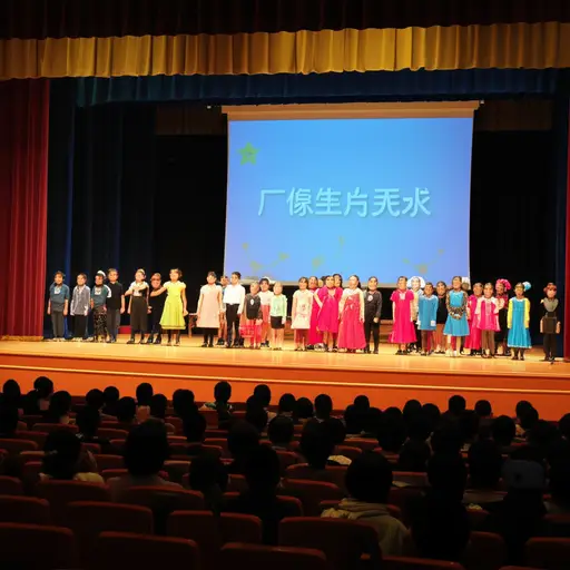 孩子们在舞台上唱歌跳舞。