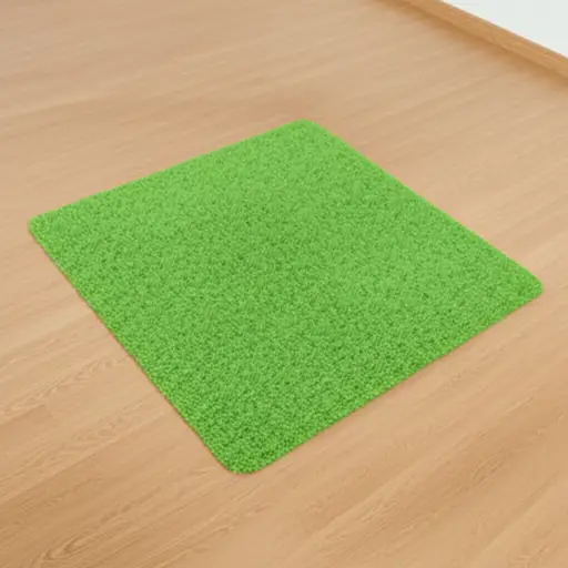 地板中央有一块绿色地毯。