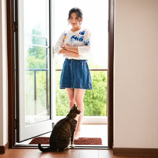 她故意把门开着让猫进来。