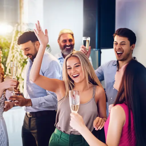 我们在听音乐、跳舞、喝香槟。