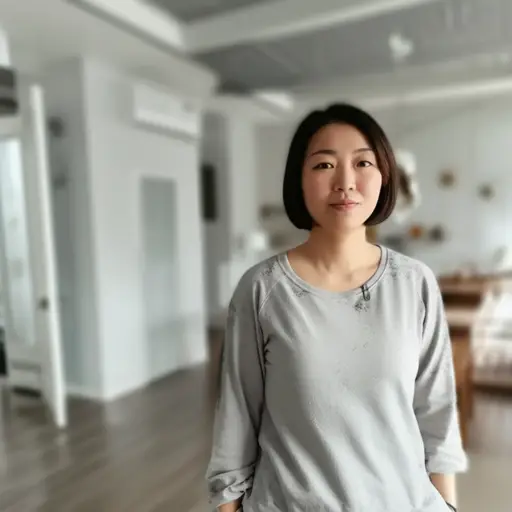 她穿着灰色衣服。