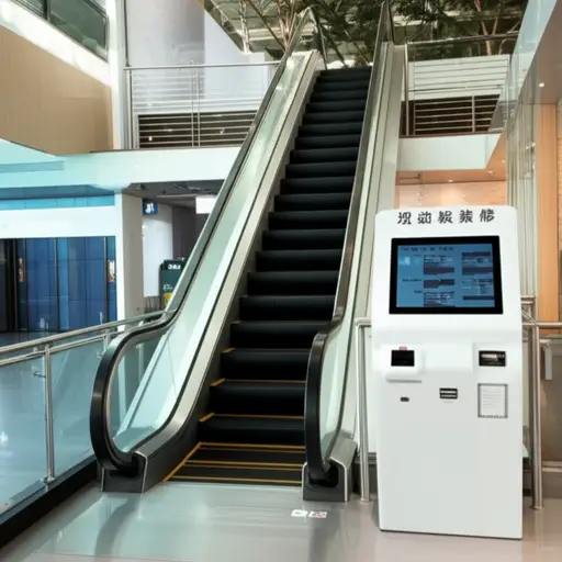 新装修的区域风格现代，配有自动扶梯和触摸屏售票机。