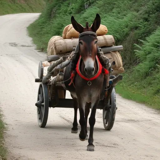 那头驴子费力地拖着沉重的负担。
