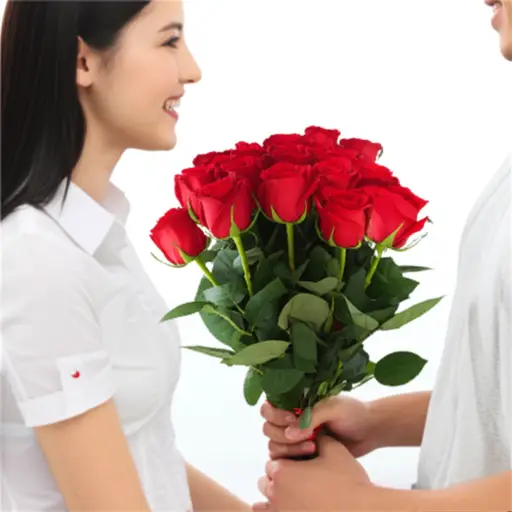 她送了他一束红玫瑰。