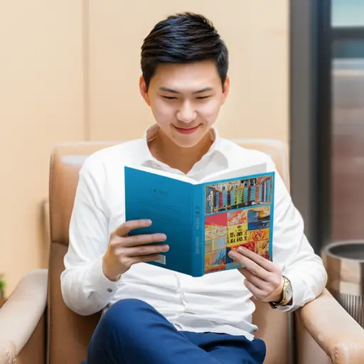 他正在读一本有趣的书。