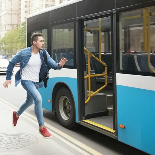 我冲向公交车。