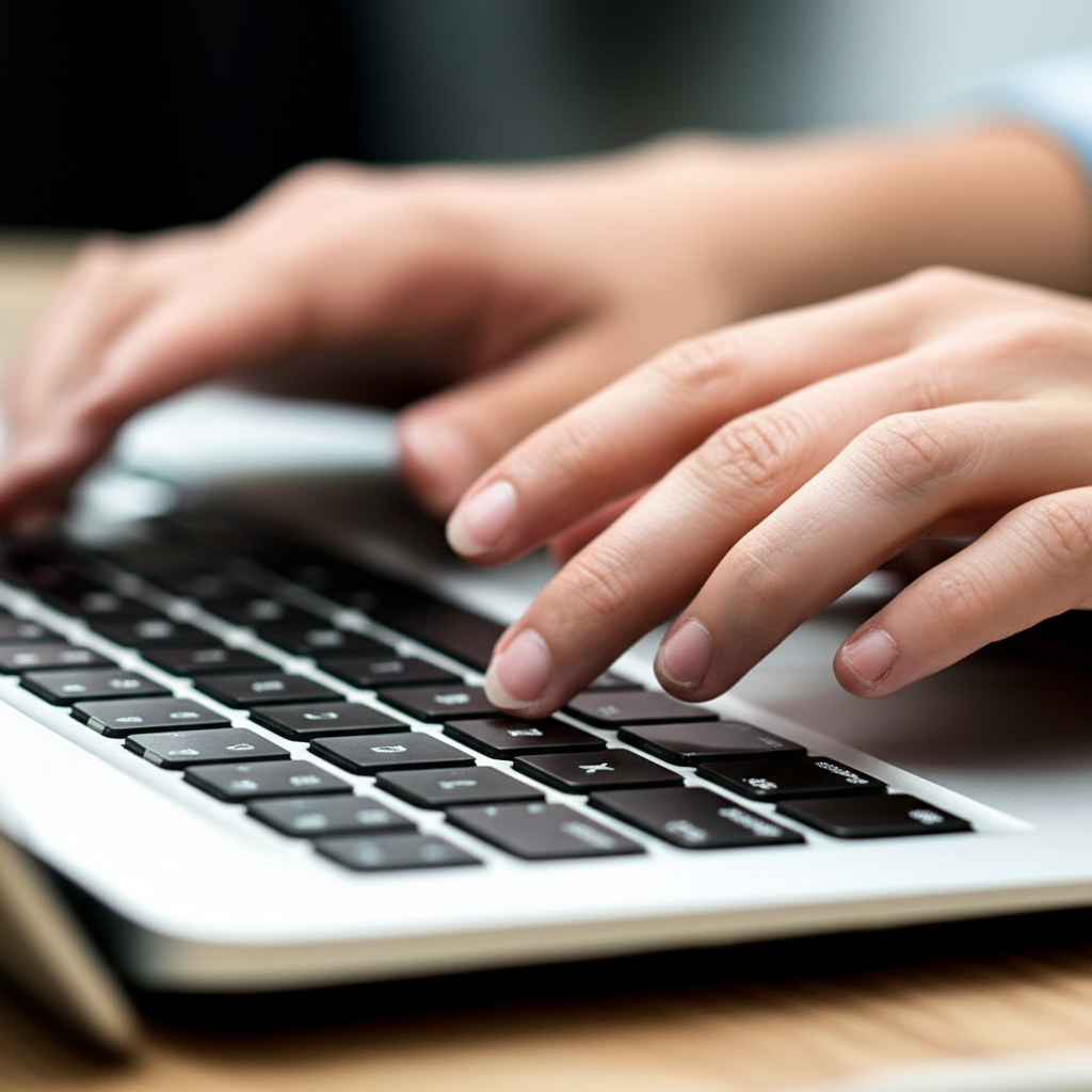 她熟练地操作着笔记本电脑。