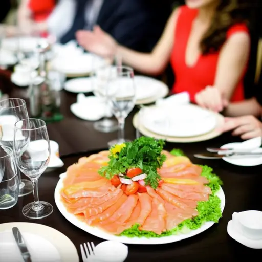 聚会上，烟熏三文鱼是最佳菜肴。