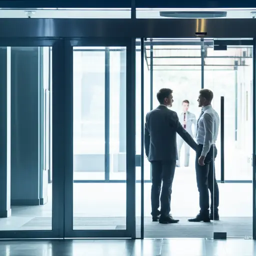 我进入大楼时看见了他。