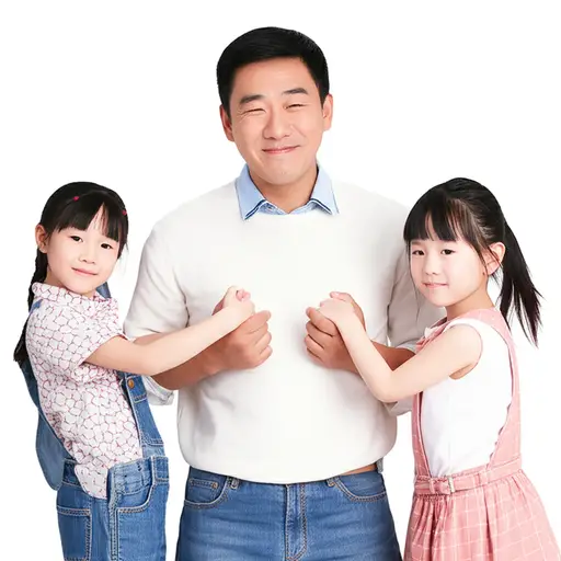 两个女孩都争夺父亲的注意力。