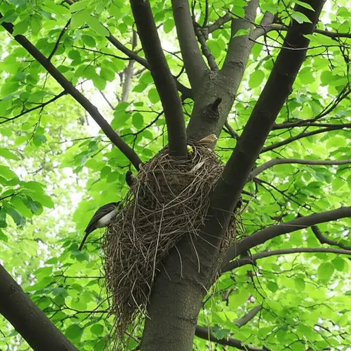 鸟儿经常在树的枝干上筑巢。