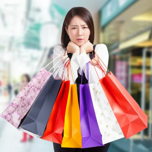 她买了太多东西，袋子多得都快拿不动了。