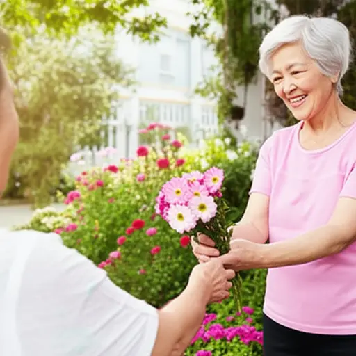 那位慈祥的老奶奶总是微笑着给邻居们送自己种的花。