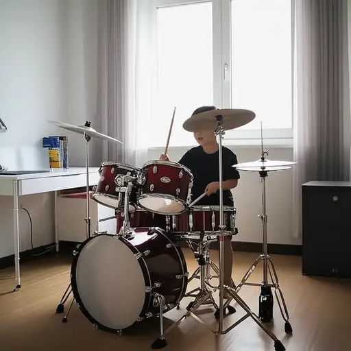 我哥哥在房间里打鼓。